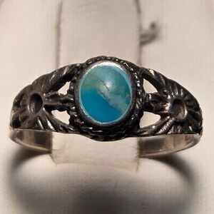 Blue green southwestern vintage sterling silver ring sz 6.5